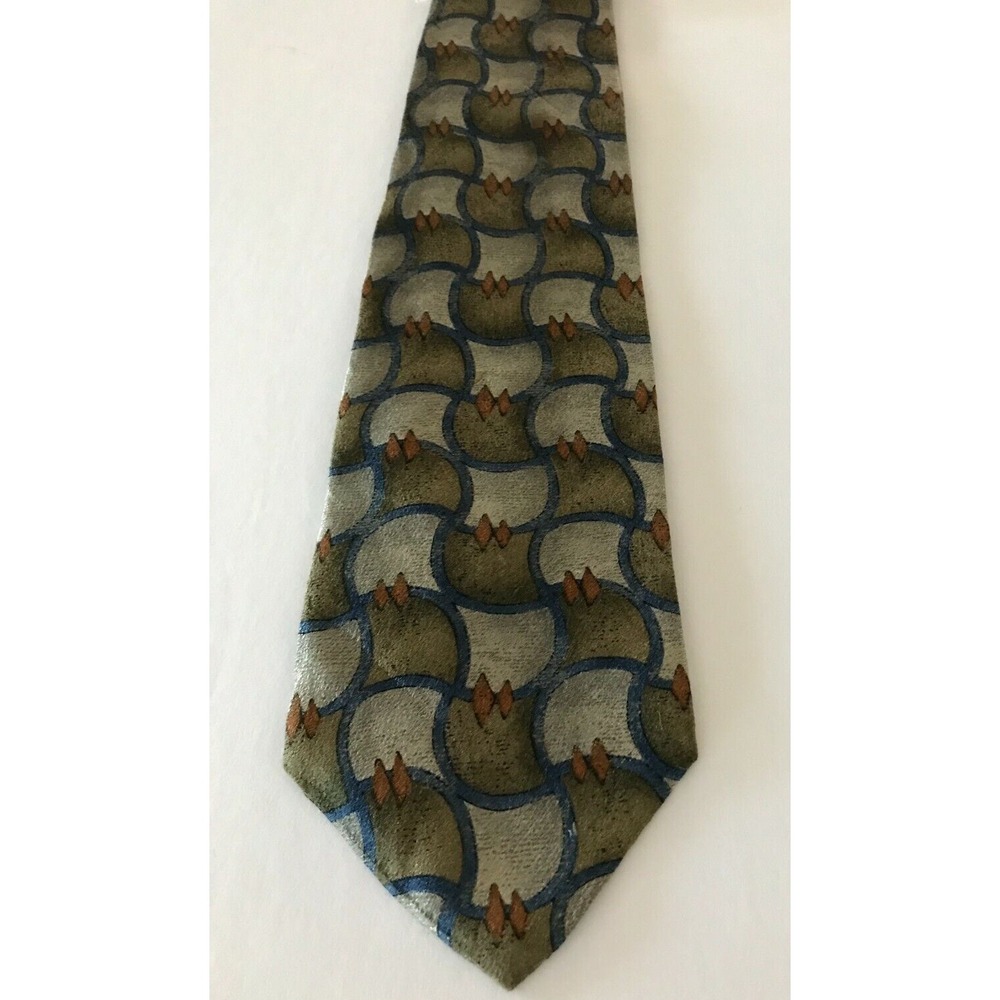 Croft & Barrows Men's Tie Necktie Blue‎ Green Gold Geometric Pattern Silk New